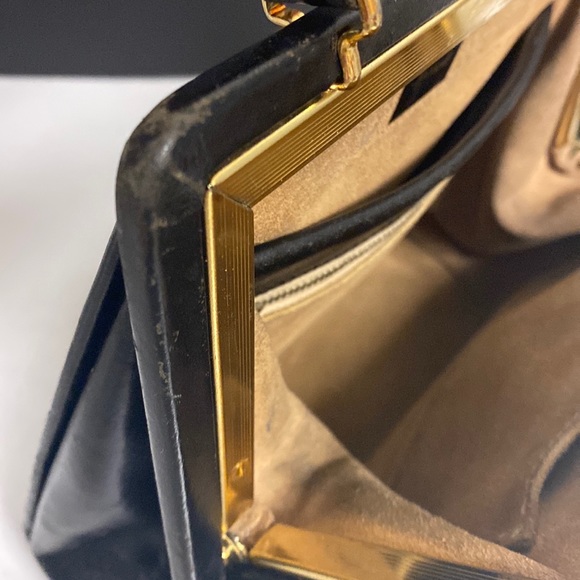 Harrods Black Leather Satchel Purse - Picture 14 of 17